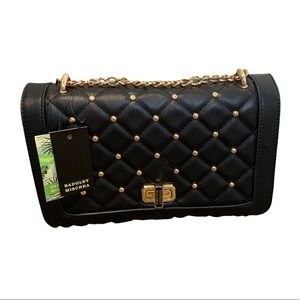 Badgley Mischka Vegan Leather Black Crossbody Bag with Gold Studs